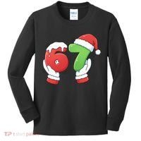 Funny Christmas 67 Meme 6-7 Santa Claus Hands Kids Long Sleeve Shirt thumb 0