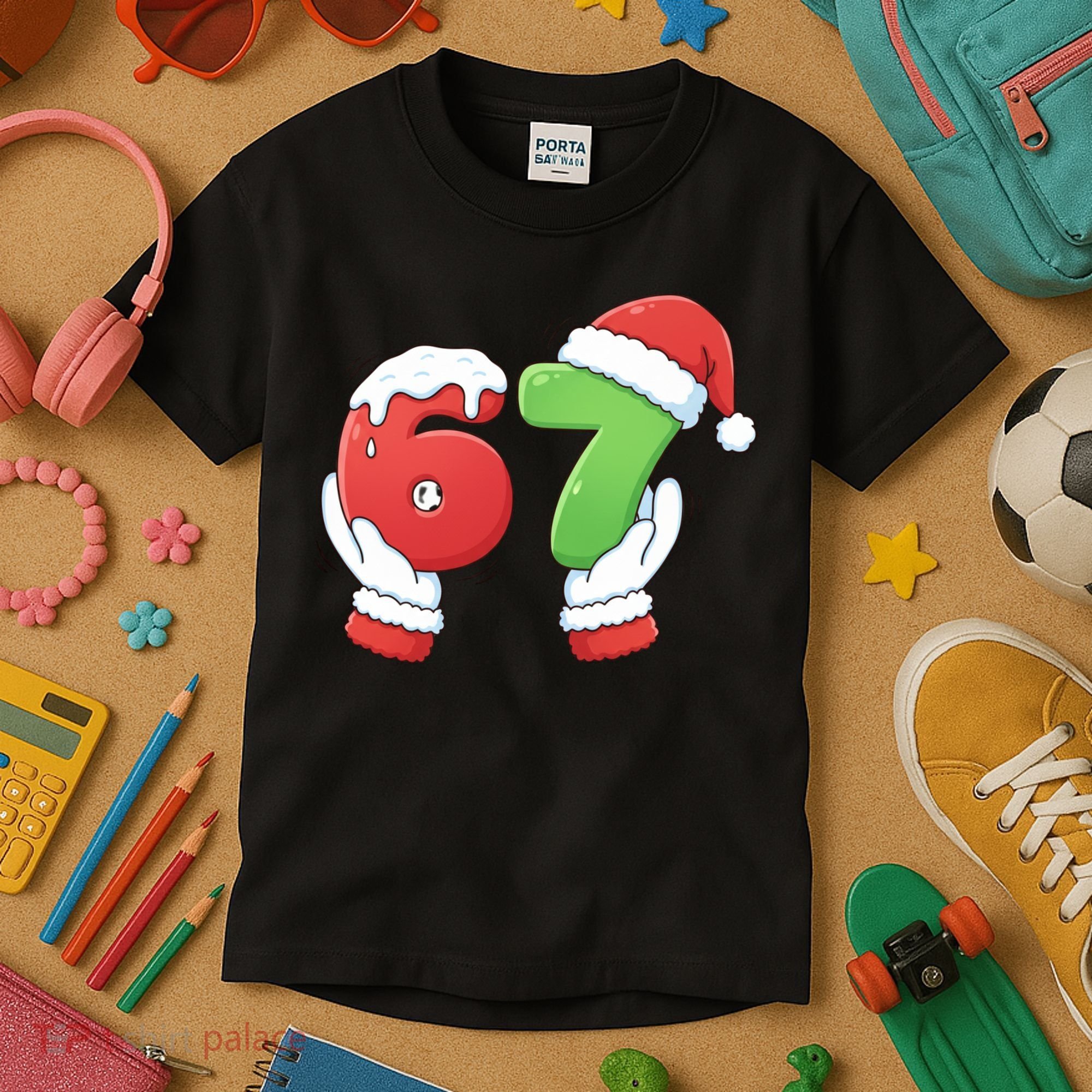 Funny Christmas 67 Meme 6-7 Santa Claus Hands Kids T-Shirt