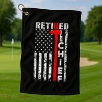 Firefighter Chief American Flag Funny Gift Retired Fire Chief Great Gift Golf Towel thumb 1