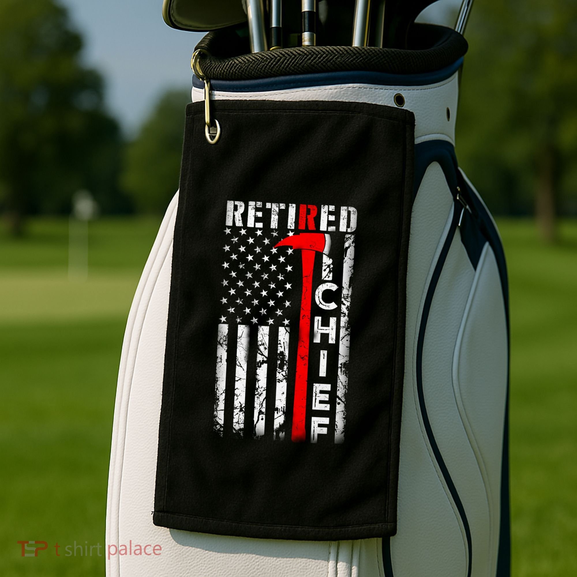 Firefighter Chief American Flag Funny Gift Retired Fire Chief Great Gift Golf Towel