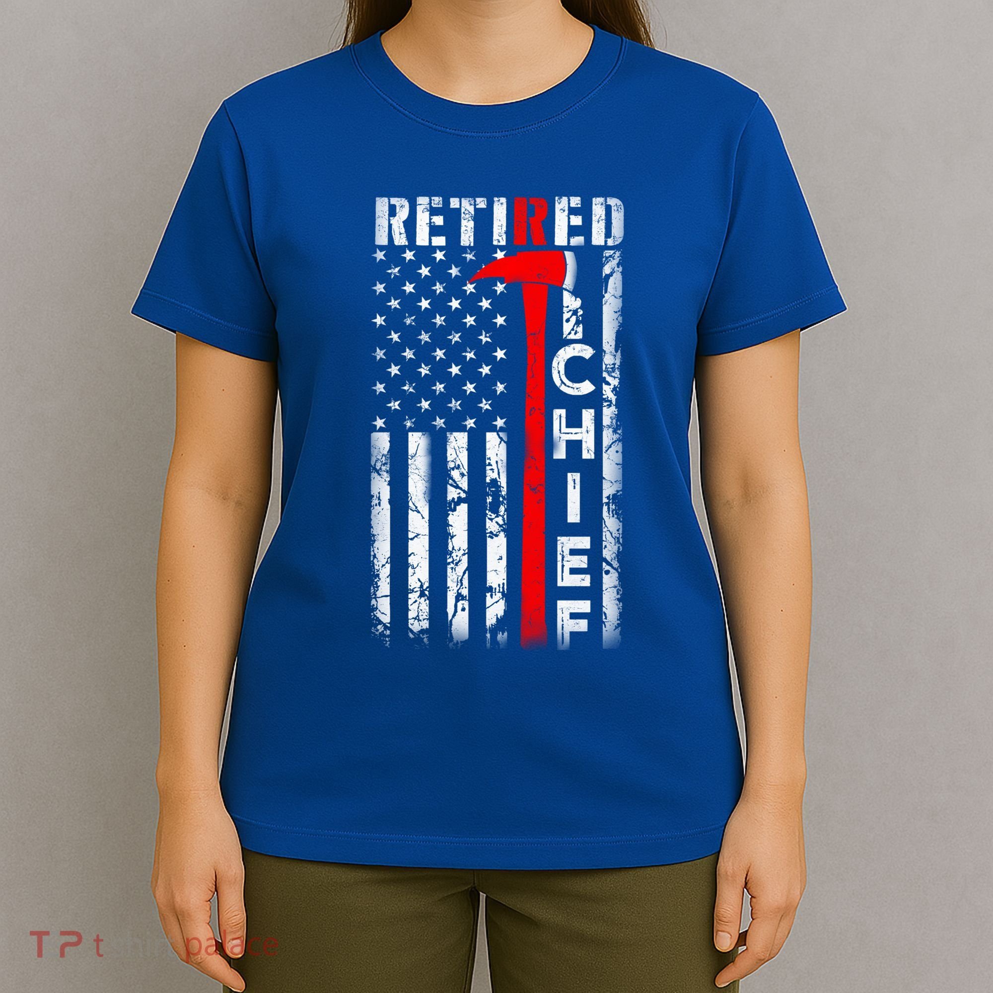 Firefighter Chief American Flag Funny Gift Retired Fire Chief Great Gift T-Shirt