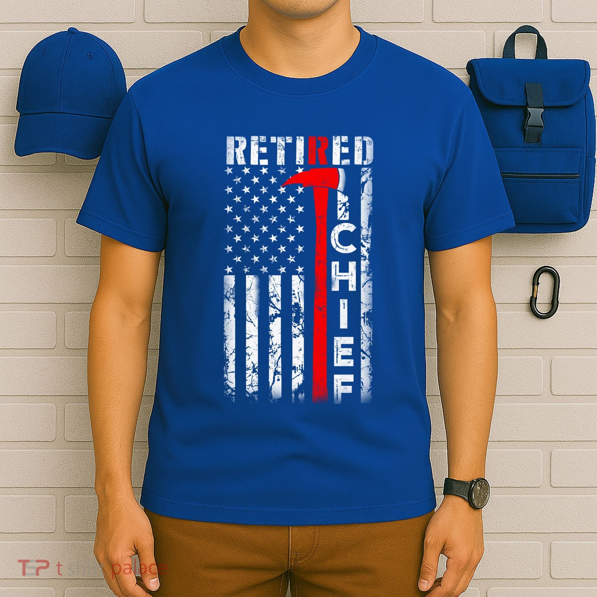 Firefighter Chief American Flag Funny Gift Retired Fire Chief Great Gift T-Shirt