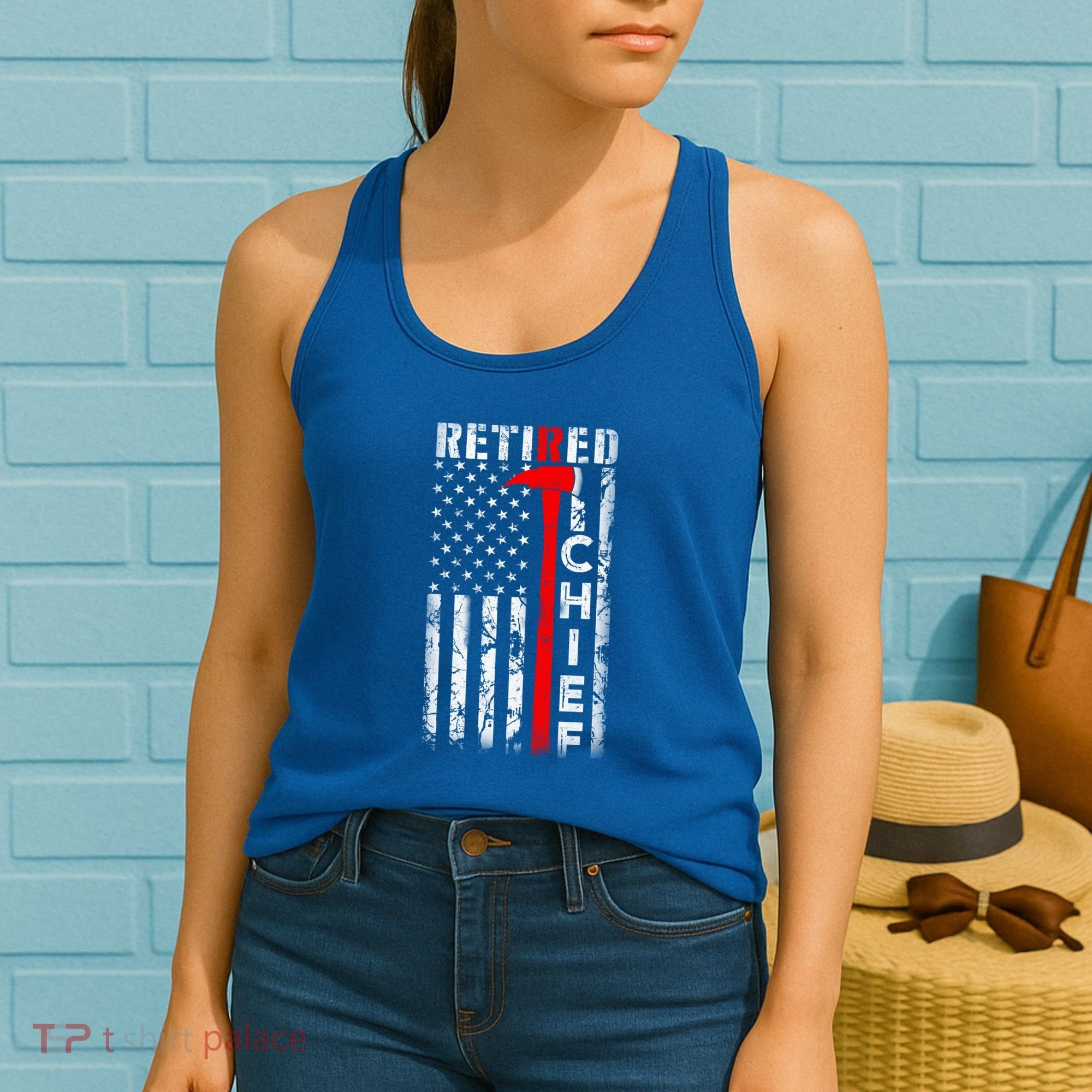 Firefighter Chief American Flag Funny Gift Retired Fire Chief Great Gift Women's Tank Top