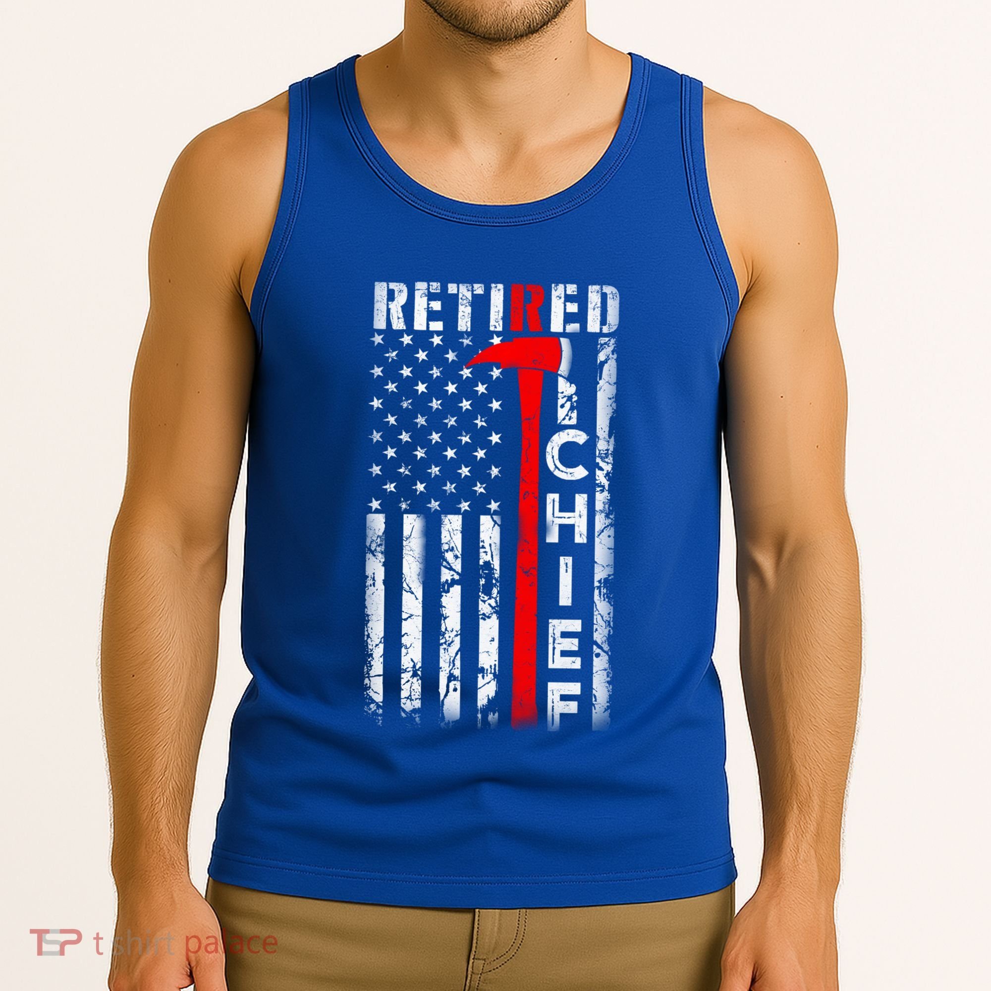 Firefighter Chief American Flag Funny Gift Retired Fire Chief Great Gift Tank Top