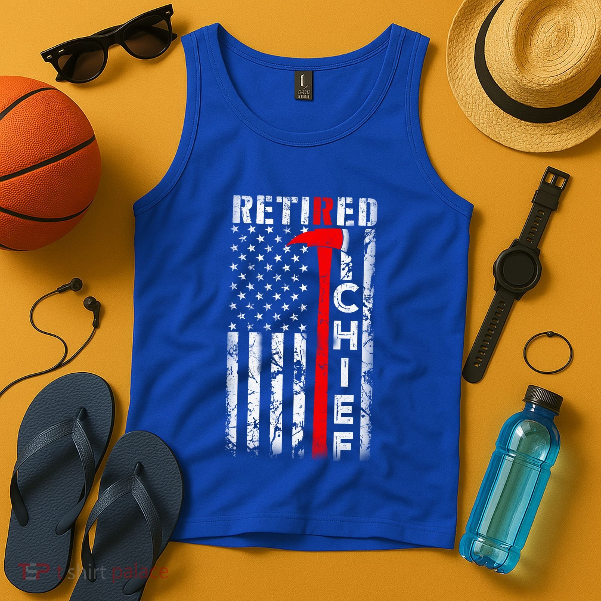 Firefighter Chief American Flag Funny Gift Retired Fire Chief Great Gift Tank Top