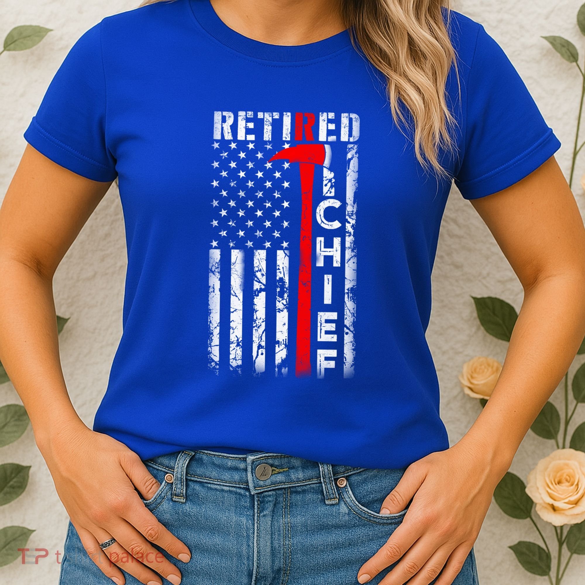 Firefighter Chief American Flag Funny Gift Retired Fire Chief Great Gift Women's T-Shirt