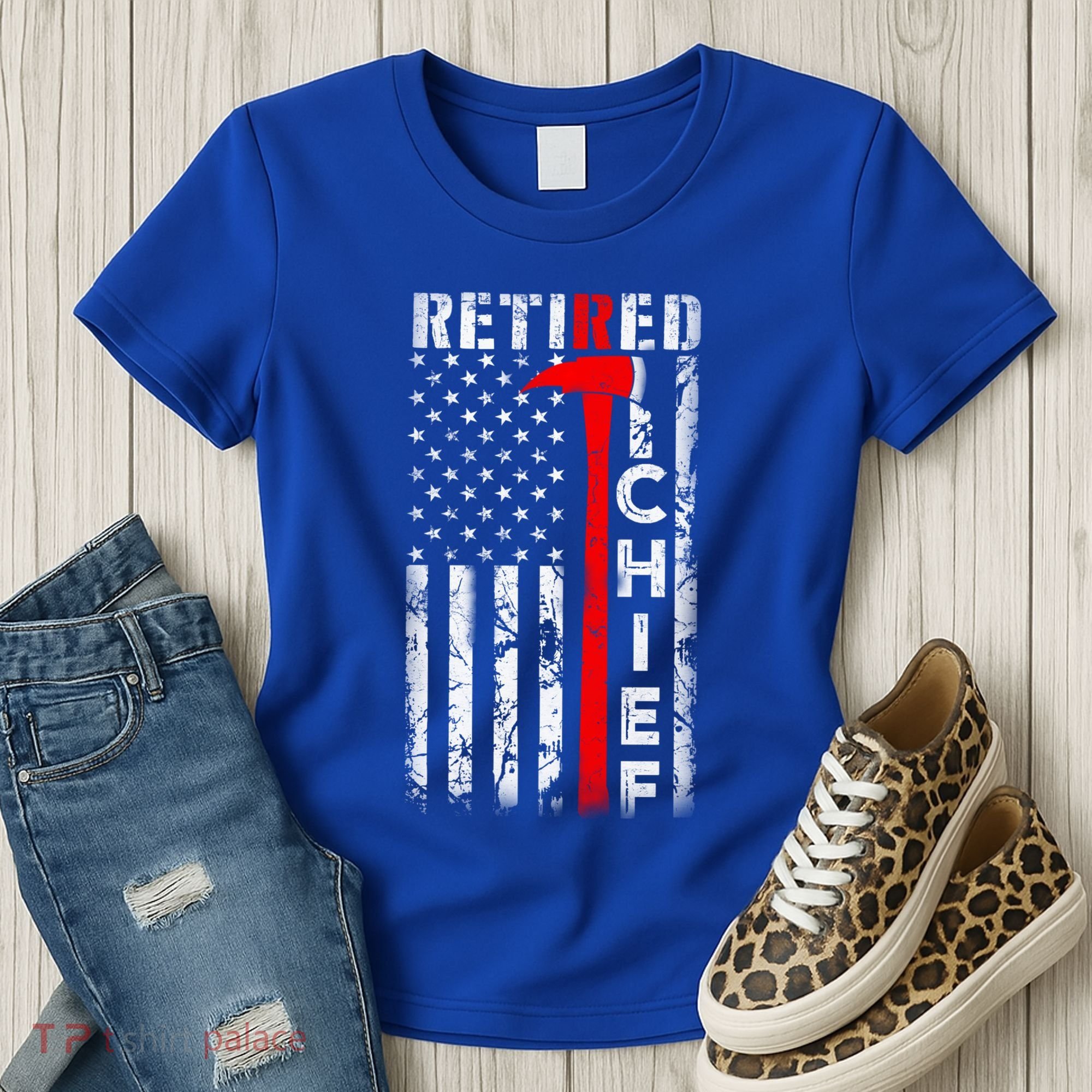 Firefighter Chief American Flag Funny Gift Retired Fire Chief Great Gift Women's T-Shirt