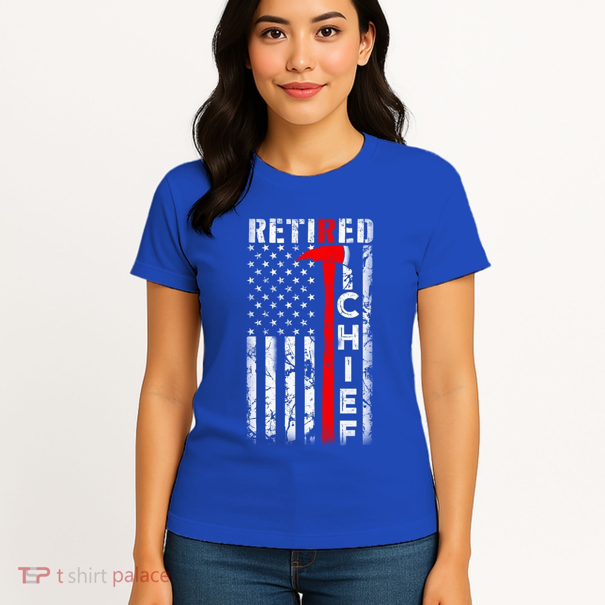 Firefighter Chief American Flag Funny Gift Retired Fire Chief Great Gift Women's T-Shirt