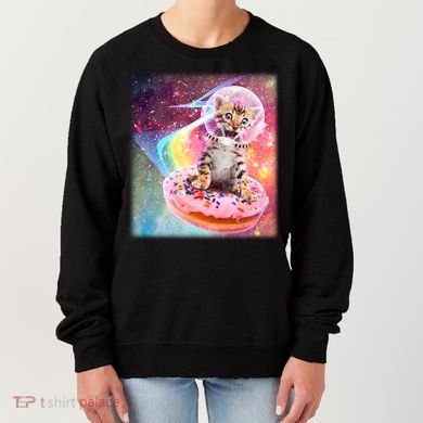 Funny Cute Astronaut Kitty On Rainbow Sprinkle Donut Women's Sweatshirt
