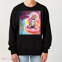 Funny Cute Astronaut Kitty On Rainbow Sprinkle Donut Women's Sweatshirt thumb 0