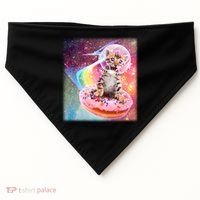 Funny Cute Astronaut Kitty On Rainbow Sprinkle Donut USA-Made Doggie Bandana thumb 0