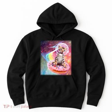 Funny Cute Astronaut Kitty On Rainbow Sprinkle Donut Hoodie