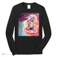 Funny Cute Astronaut Kitty On Rainbow Sprinkle Donut Long Sleeve Shirt thumb 0