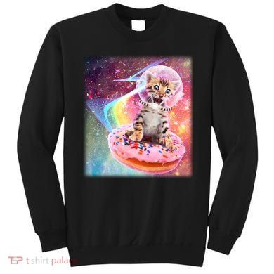 Funny Cute Astronaut Kitty On Rainbow Sprinkle Donut Sweatshirt