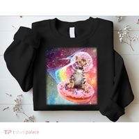 Funny Cute Astronaut Kitty On Rainbow Sprinkle Donut Sweatshirt thumb 2