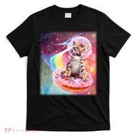 Funny Cute Astronaut Kitty On Rainbow Sprinkle Donut T-Shirt thumb 0