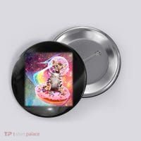 Funny Cute Astronaut Kitty On Rainbow Sprinkle Donut Button thumb 0