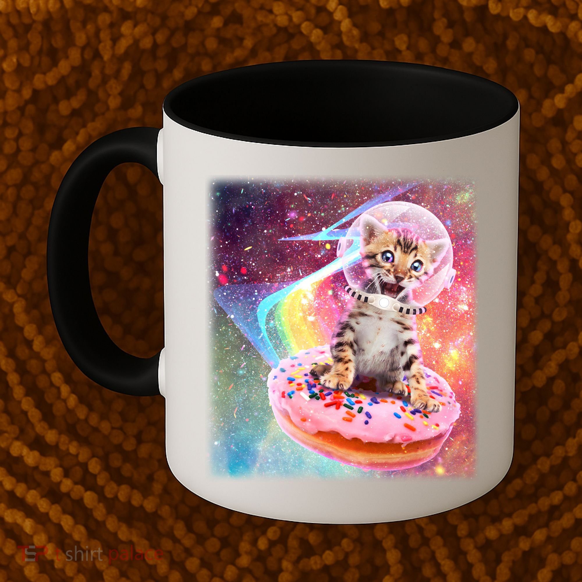 Funny Cute Astronaut Kitty On Rainbow Sprinkle Donut Coffee Mug