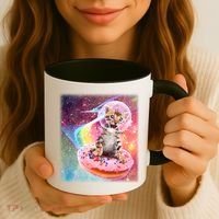 Funny Cute Astronaut Kitty On Rainbow Sprinkle Donut Coffee Mug thumb 3