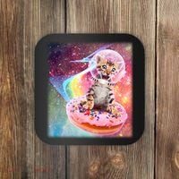 Funny Cute Astronaut Kitty On Rainbow Sprinkle Donut Coaster thumb 0