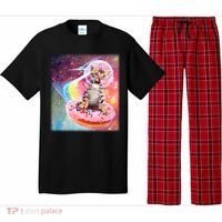 Funny Cute Astronaut Kitty On Rainbow Sprinkle Donut Pajama Set thumb 0