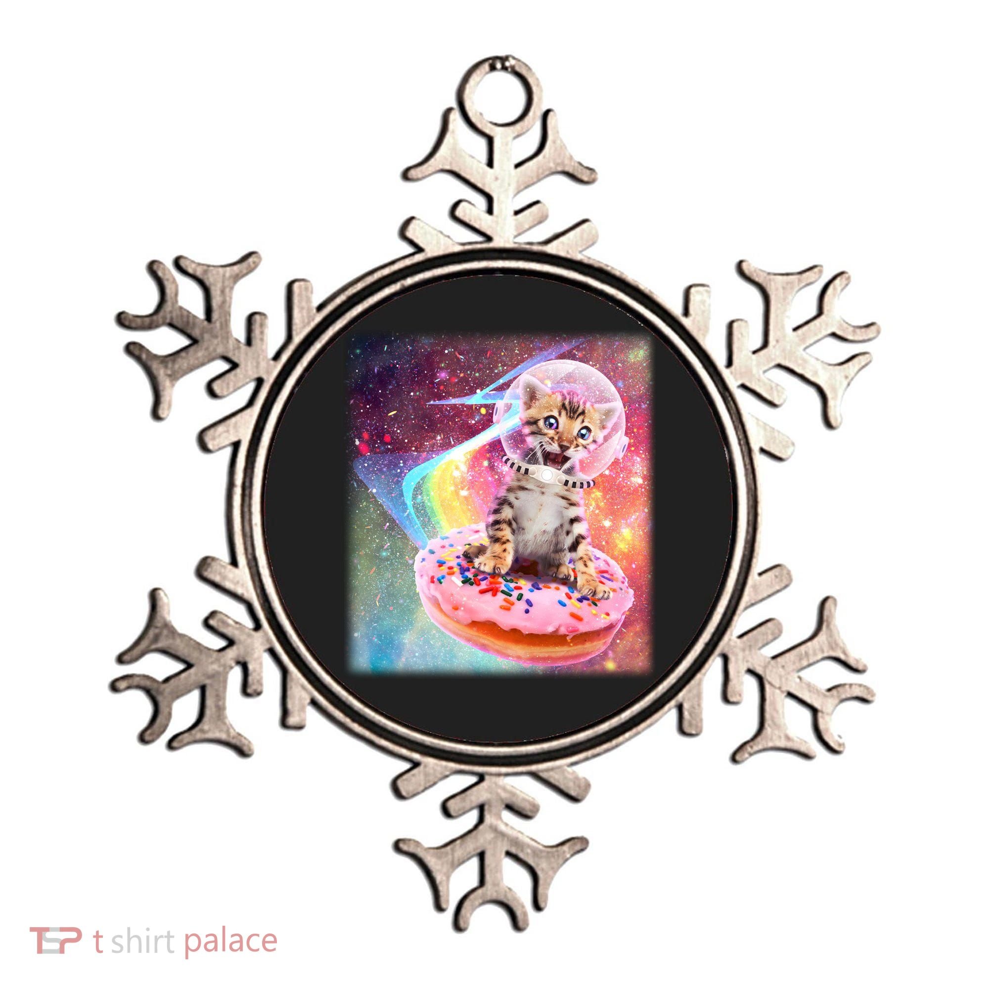 Funny Cute Astronaut Kitty On Rainbow Sprinkle Donut Ornament