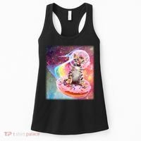 Funny Cute Astronaut Kitty On Rainbow Sprinkle Donut Women's Tank Top thumb 0