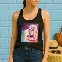Funny Cute Astronaut Kitty On Rainbow Sprinkle Donut Women's Tank Top thumb 2