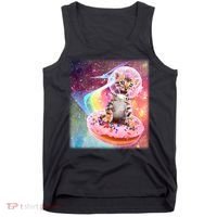 Funny Cute Astronaut Kitty On Rainbow Sprinkle Donut Tank Top thumb 0