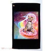 Funny Cute Astronaut Kitty On Rainbow Sprinkle Donut Golf Towel thumb 0