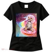 Funny Cute Astronaut Kitty On Rainbow Sprinkle Donut Women's T-Shirt thumb 0