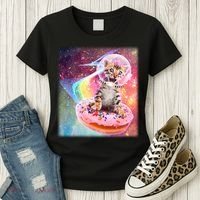 Funny Cute Astronaut Kitty On Rainbow Sprinkle Donut Women's T-Shirt thumb 3