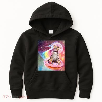 Funny Cute Astronaut Kitty On Rainbow Sprinkle Donut Kids Hoodie