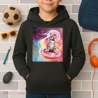 Funny Cute Astronaut Kitty On Rainbow Sprinkle Donut Kids Hoodie thumb 2