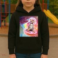 Funny Cute Astronaut Kitty On Rainbow Sprinkle Donut Kids Hoodie thumb 3