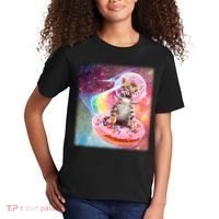 Funny Cute Astronaut Kitty On Rainbow Sprinkle Donut Kids T-Shirt thumb 2
