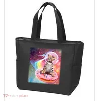 Funny Cute Astronaut Kitty On Rainbow Sprinkle Donut Tote Bag thumb 3