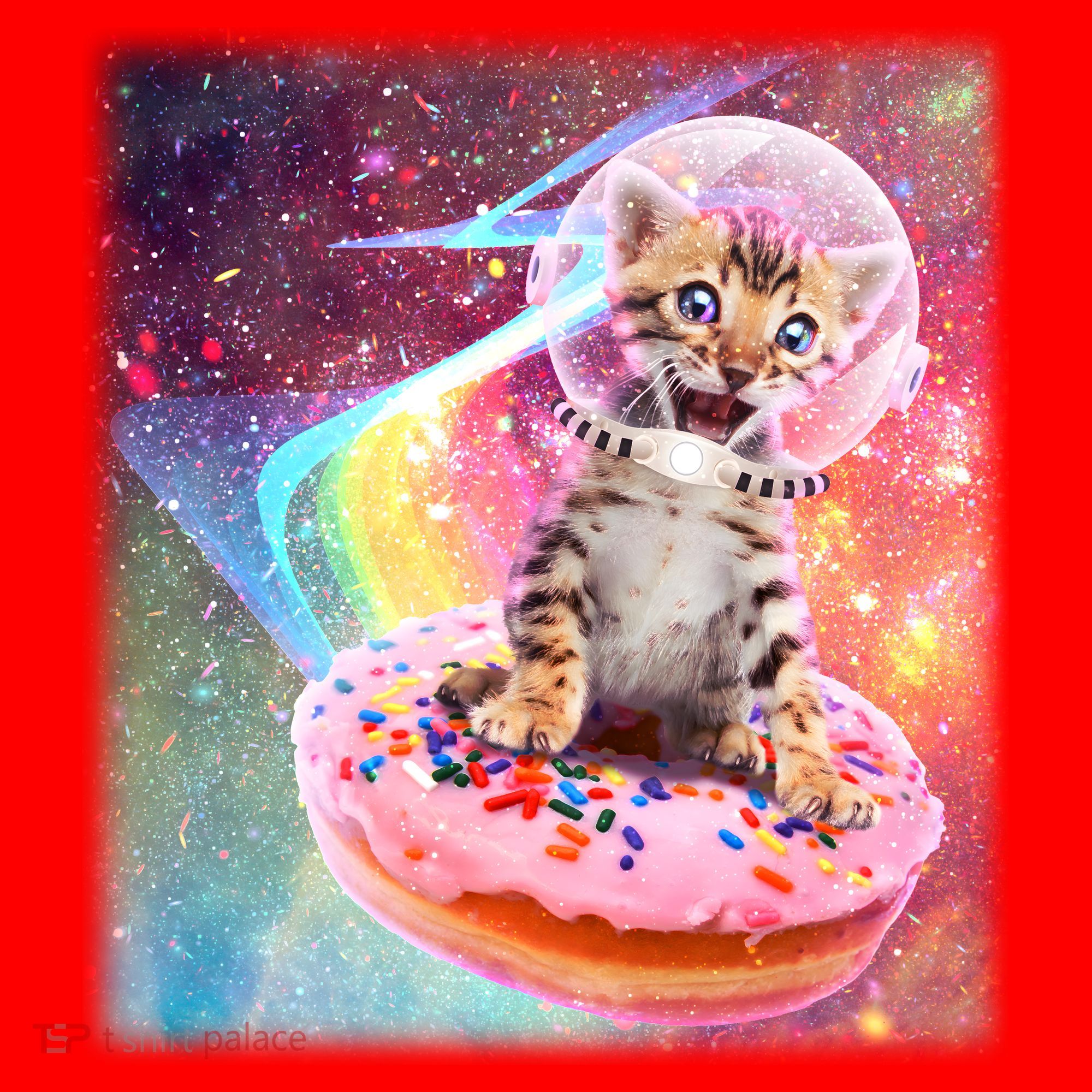 Funny Cute Astronaut Kitty On Rainbow Sprinkle Donut Santa Hat