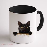 Funny Curious Adorable Cat Black Peeking Kitten Pet Lovers Coffee Mug thumb 1