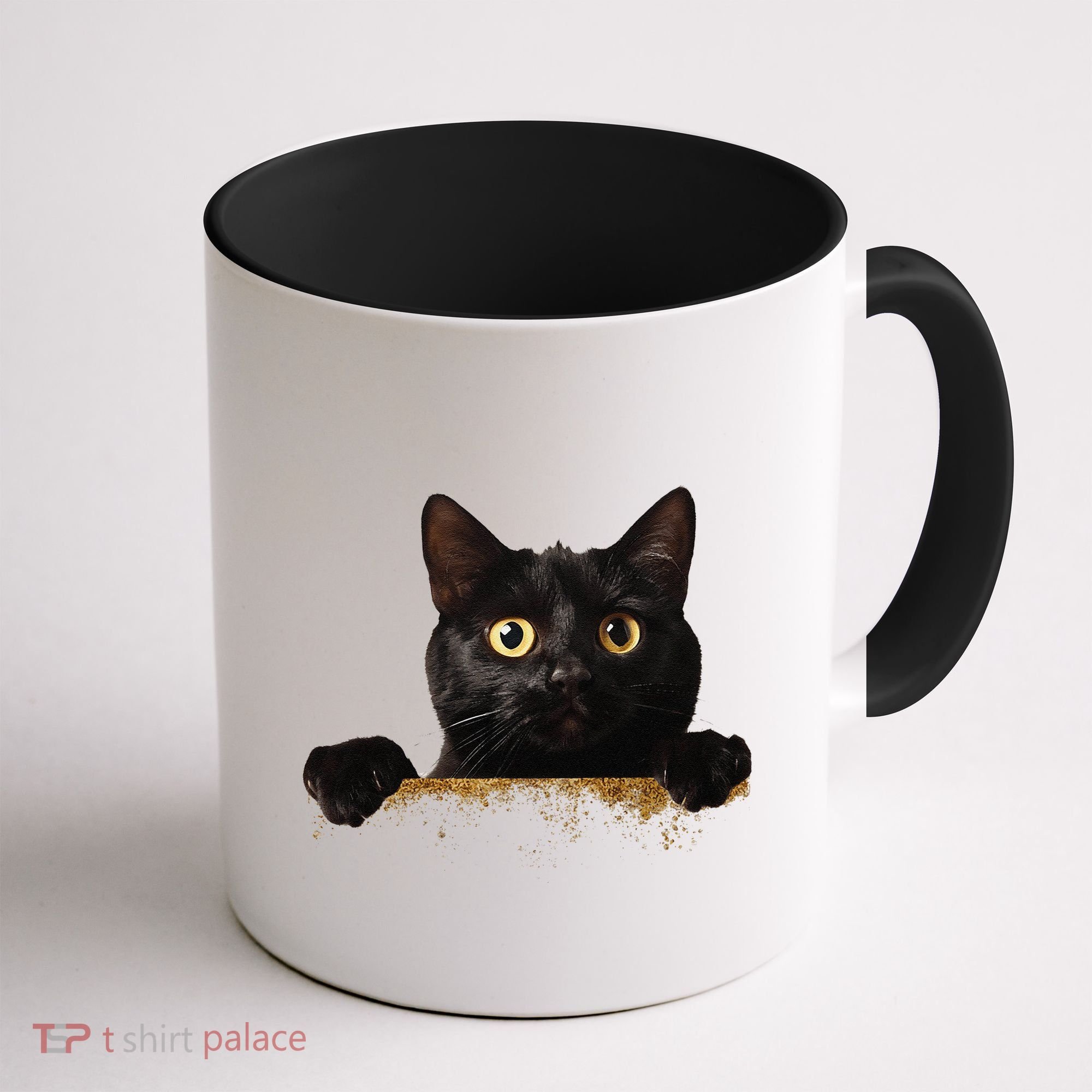Funny Curious Adorable Cat Black Peeking Kitten Pet Lovers Coffee Mug