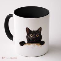 Funny Curious Adorable Cat Black Peeking Kitten Pet Lovers Coffee Mug thumb 0
