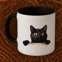 Funny Curious Adorable Cat Black Peeking Kitten Pet Lovers Coffee Mug thumb 2