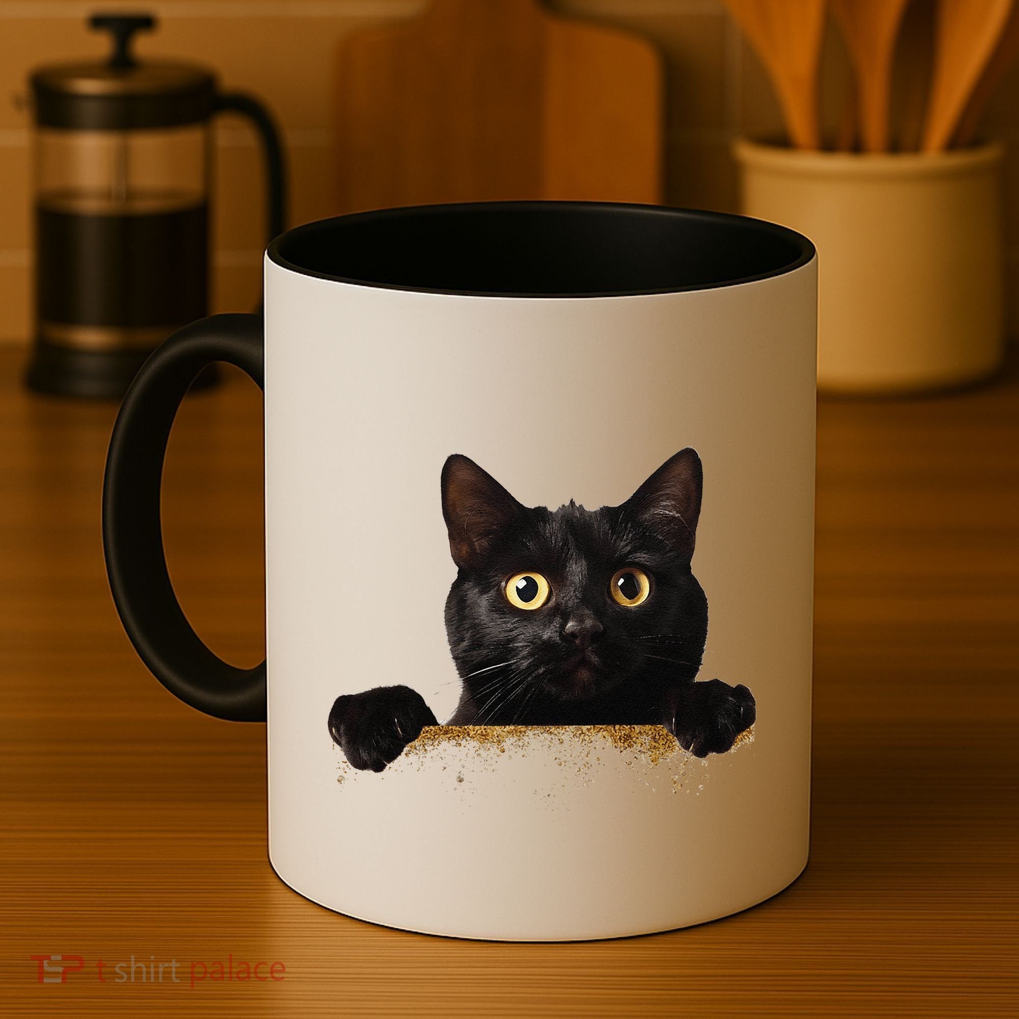 Funny Curious Adorable Cat Black Peeking Kitten Pet Lovers Coffee Mug
