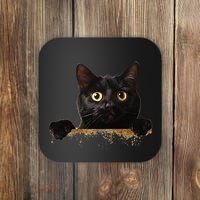Funny Curious Adorable Cat Black Peeking Kitten Pet Lovers Coaster thumb 0
