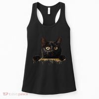 Funny Curious Adorable Cat Black Peeking Kitten Pet Lovers Women's Tank Top thumb 0
