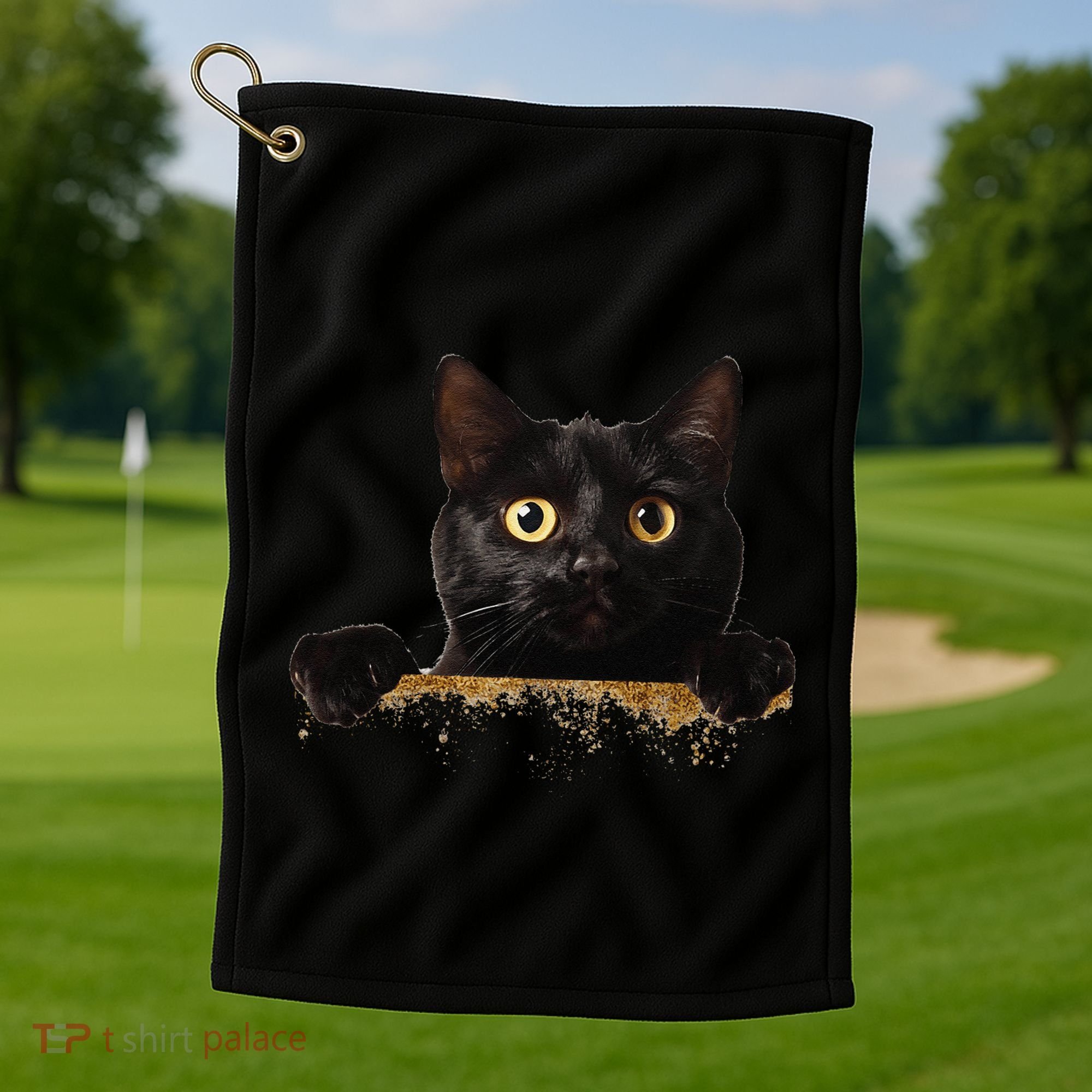 Funny Curious Adorable Cat Black Peeking Kitten Pet Lovers Golf Towel