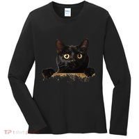 Funny Curious Adorable Cat Black Peeking Kitten Pet Lovers Women's Long Sleeve Shirt thumb 0