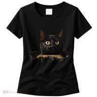 Funny Curious Adorable Cat Black Peeking Kitten Pet Lovers Women's T-Shirt thumb 0