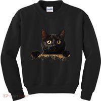Funny Curious Adorable Cat Black Peeking Kitten Pet Lovers Kids Sweatshirt thumb 0