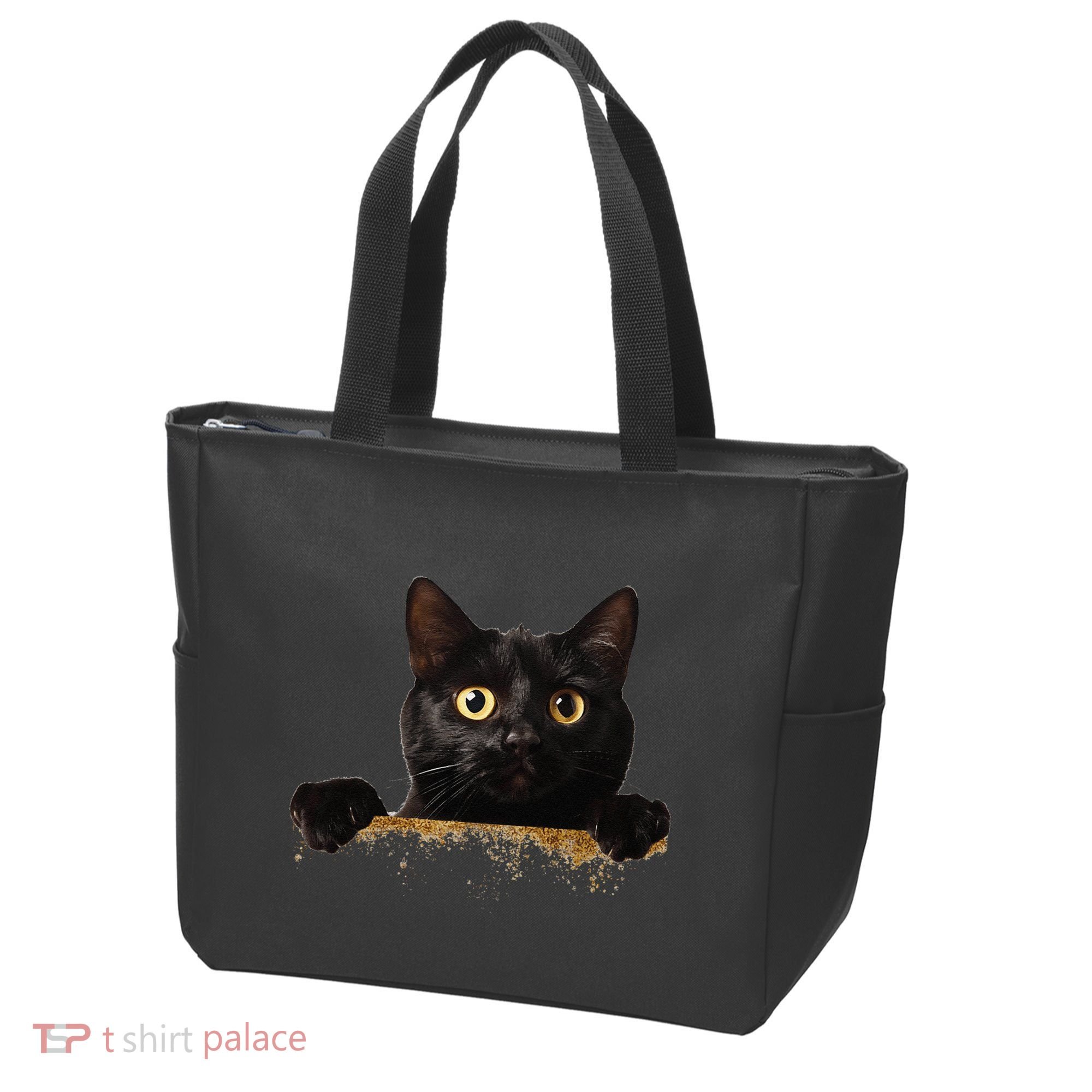 Funny Curious Adorable Cat Black Peeking Kitten Pet Lovers Tote Bag